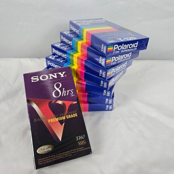 Polaroid Supercolor Plus Blank VHS Tapes T-120 Lot of 7 NEW SEALED + Sony 8Hrs - Picture 7 of 7